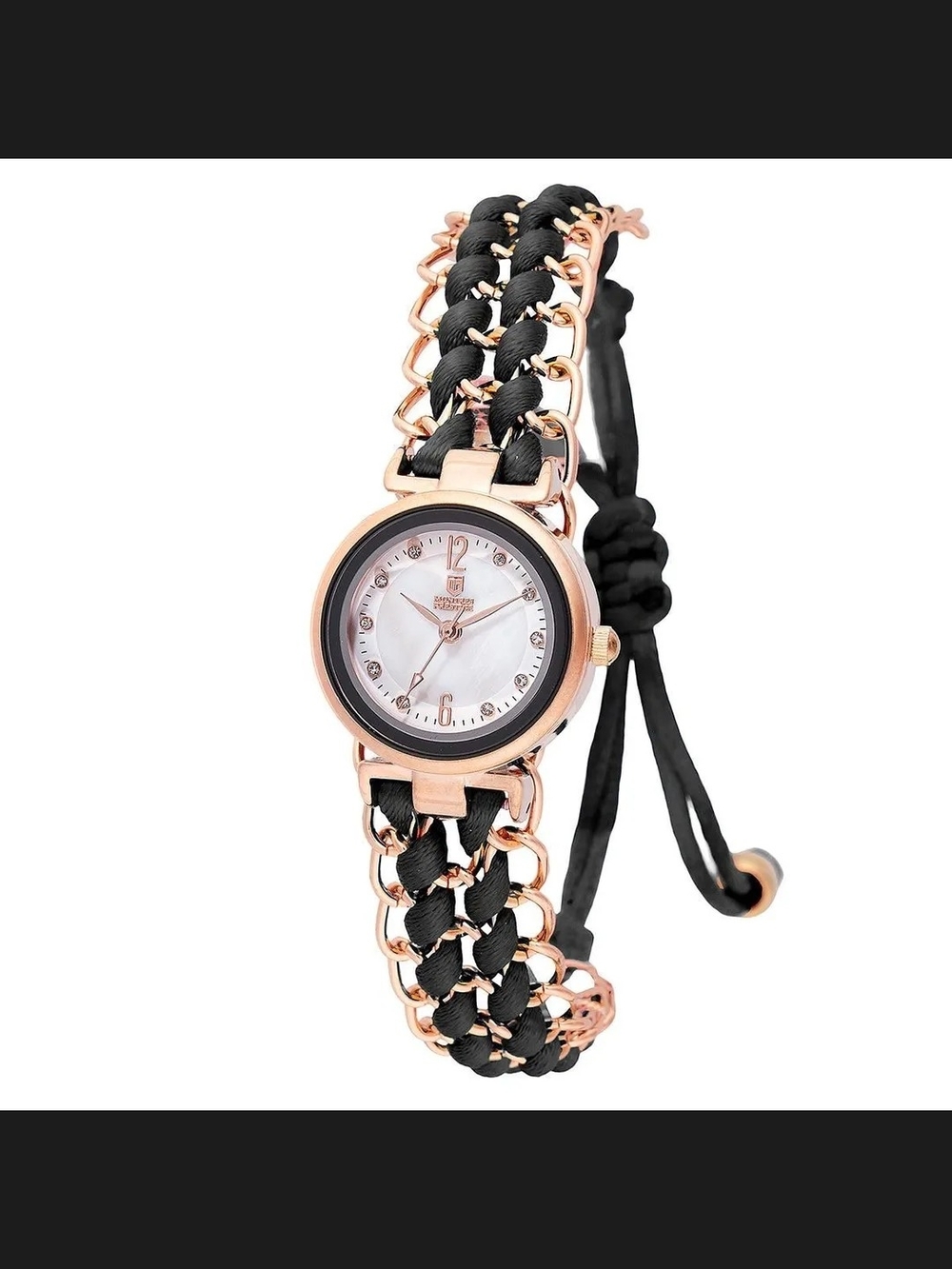 Montres Prestige Rose Gold and Black Braided Women's Watch - Adjustable Bracelet